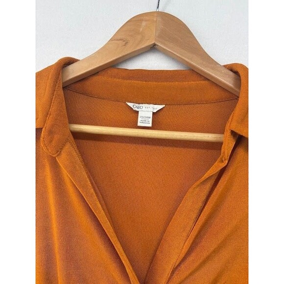 Women's Cato Size 22W Orange Slinky Button Down Shirt Indie, 70's - Picture 2 of 6